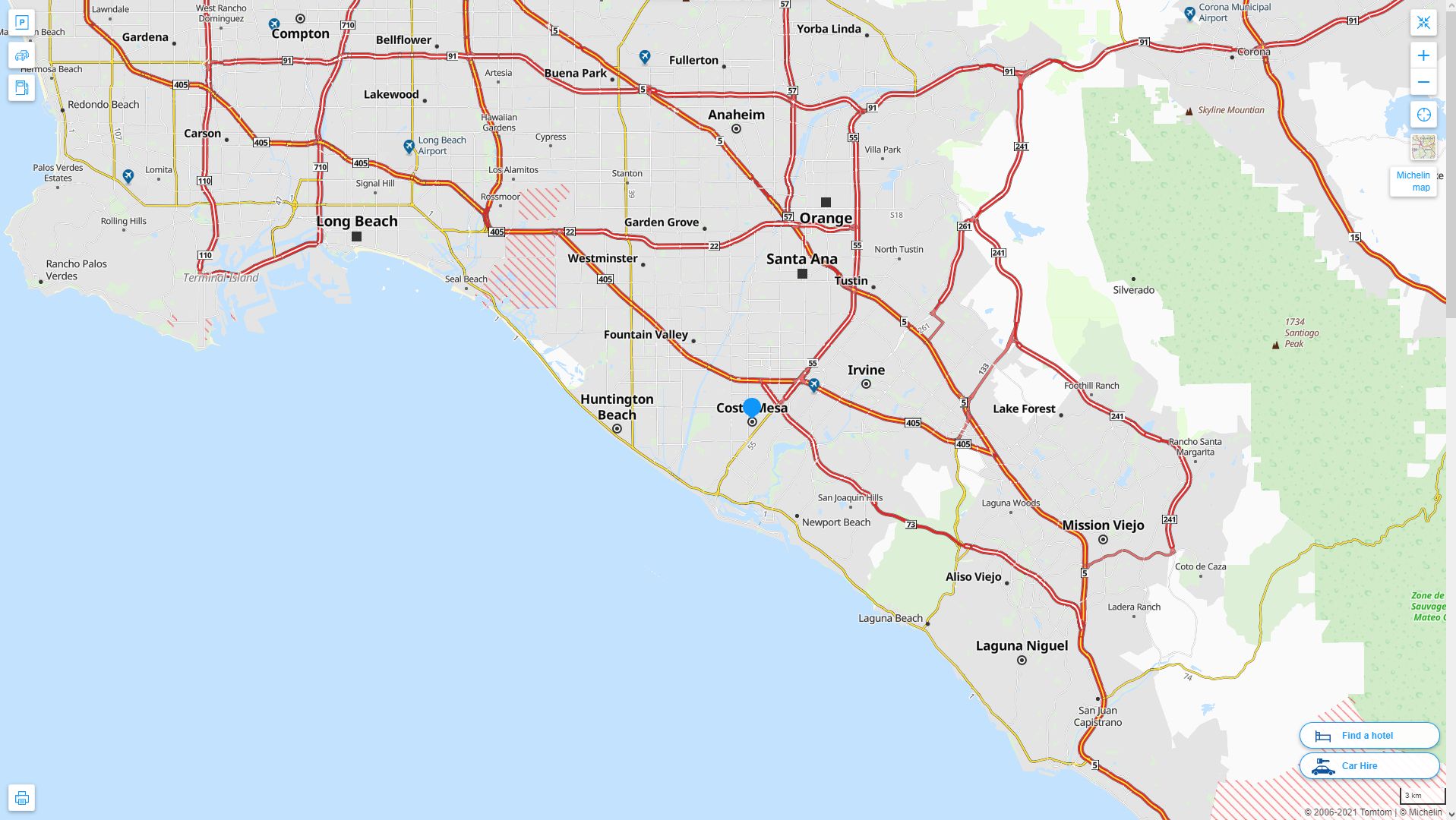 Costa Mesa California Highway and Road Map